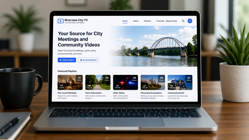 Laptop displaying a Municipal Video municipal website