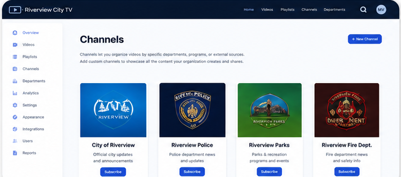 Channels section from website mock up